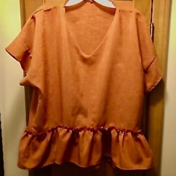 Peplum Ruffled Hem Blouse Boxey Short Sleeve Top rust burnt orange like new - Picture 1 of 8